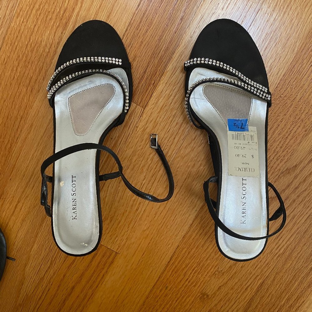 Black Stiletto Sandals with Rhinestone Detail